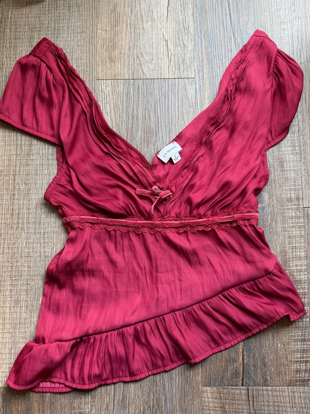 La Hearts V-Neck Ruffle Blouse